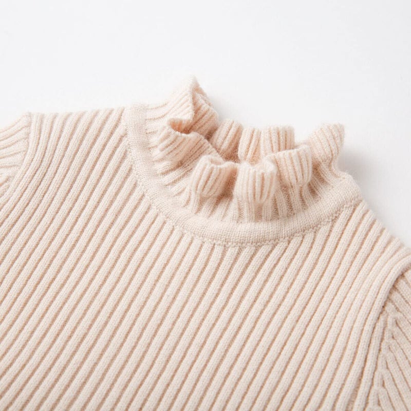 Simplee kids Little Girls' Long Sleeve Girl Dresses Ribbed Knit Sweater Dress Apricot 1-2T - Image 3